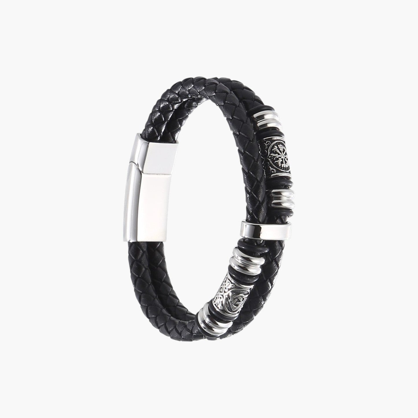 Pulseira em Couro Entrançado e Aço Inoxidável