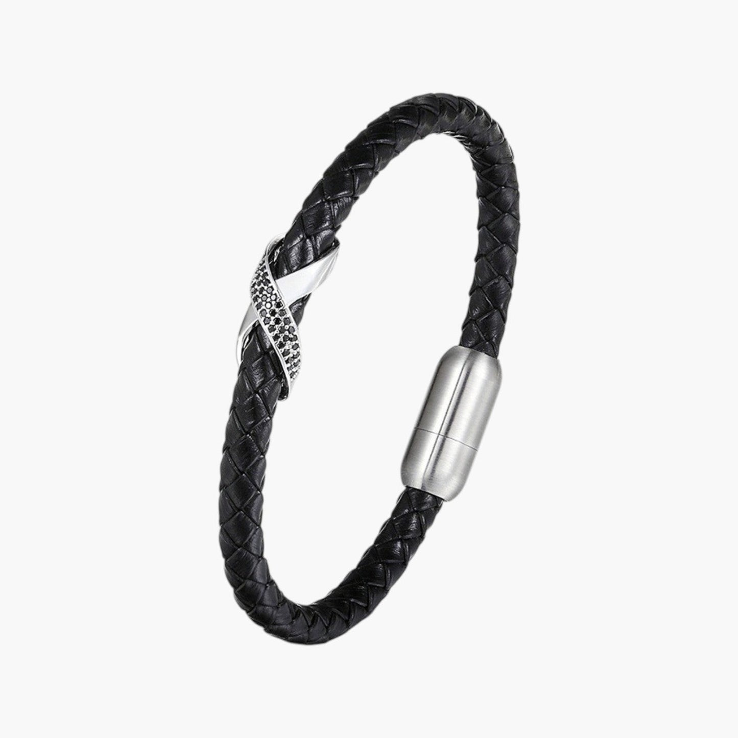 Pulseira de Couro e Aço Inoxidável 316L