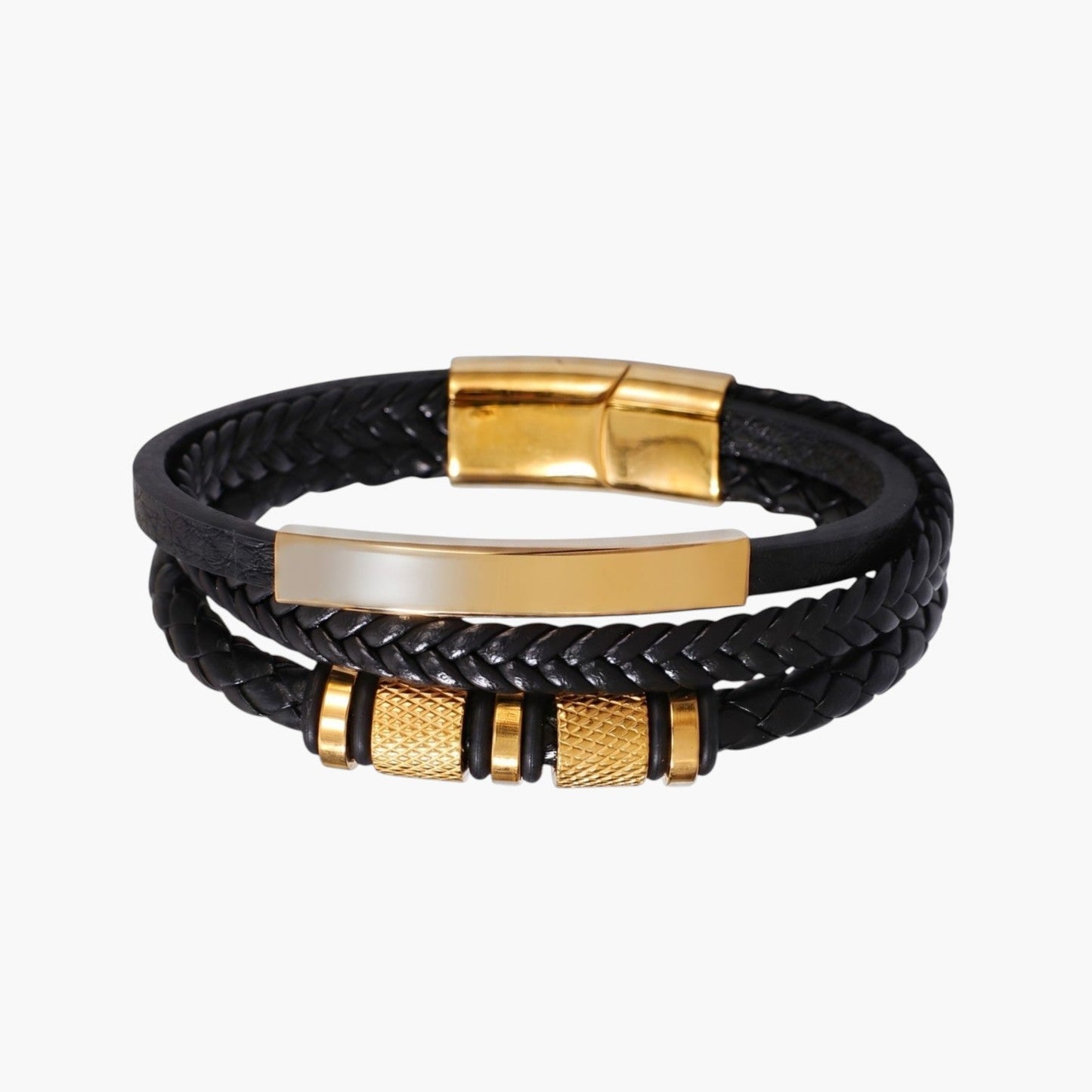Pulseira de Couro Trançado e Aço Inoxidável