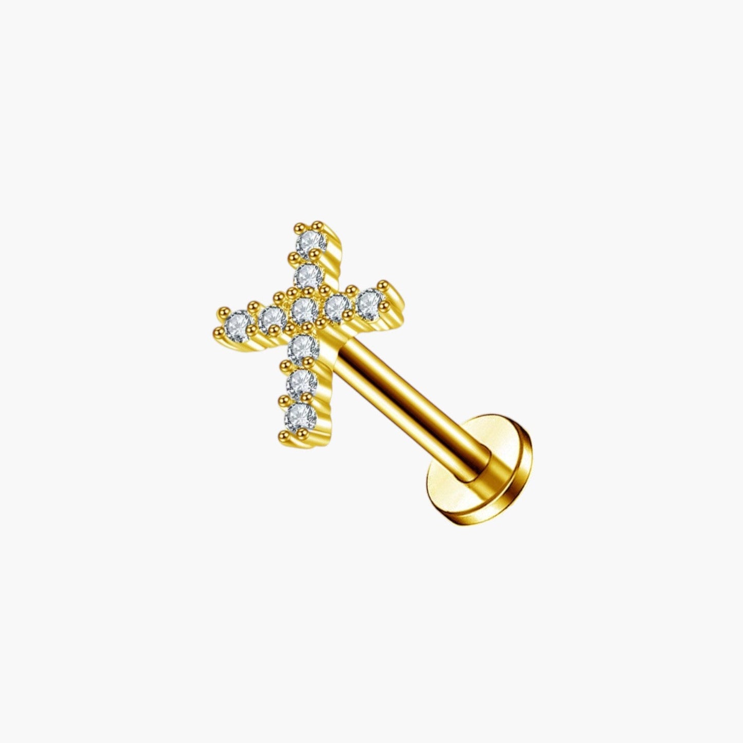 Piercing de Orelha Lua e Cruz com Zircónias