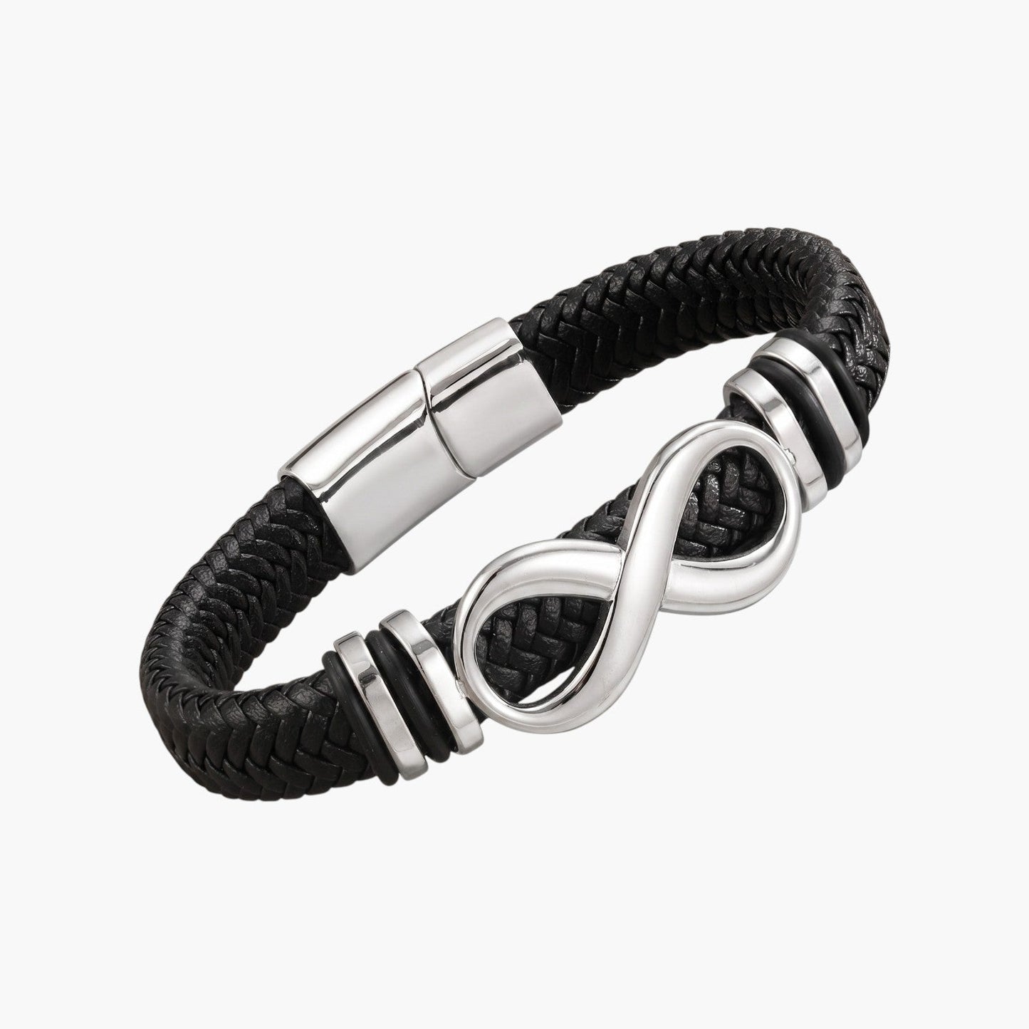 Pulseira Infinito em Couro e Aço Inoxidável