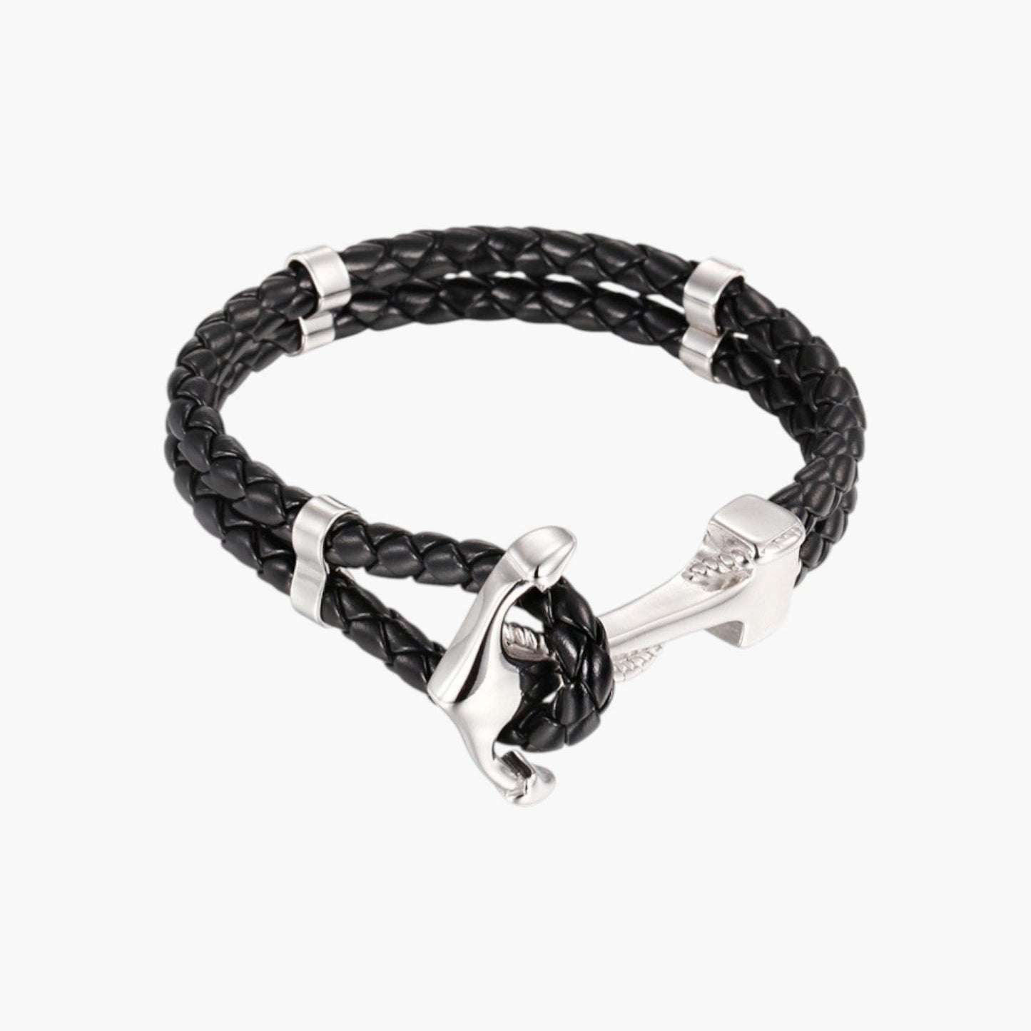 Pulseira Âncora em Couro e Aço Inoxidável