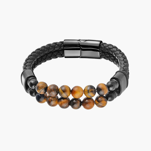 Pulseira de Couro e Pedra Natural