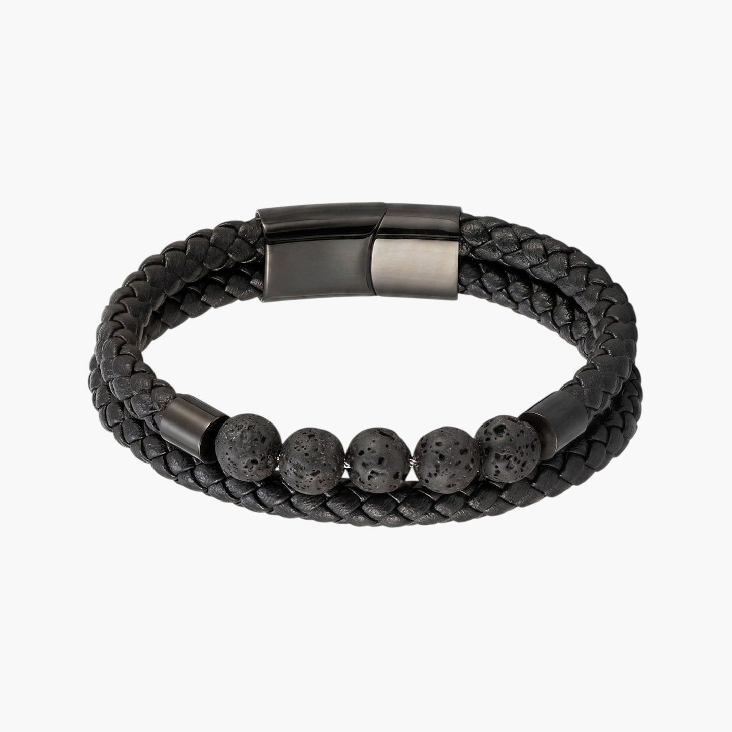 Pulseira em Couro Trançado com Pedra Natural