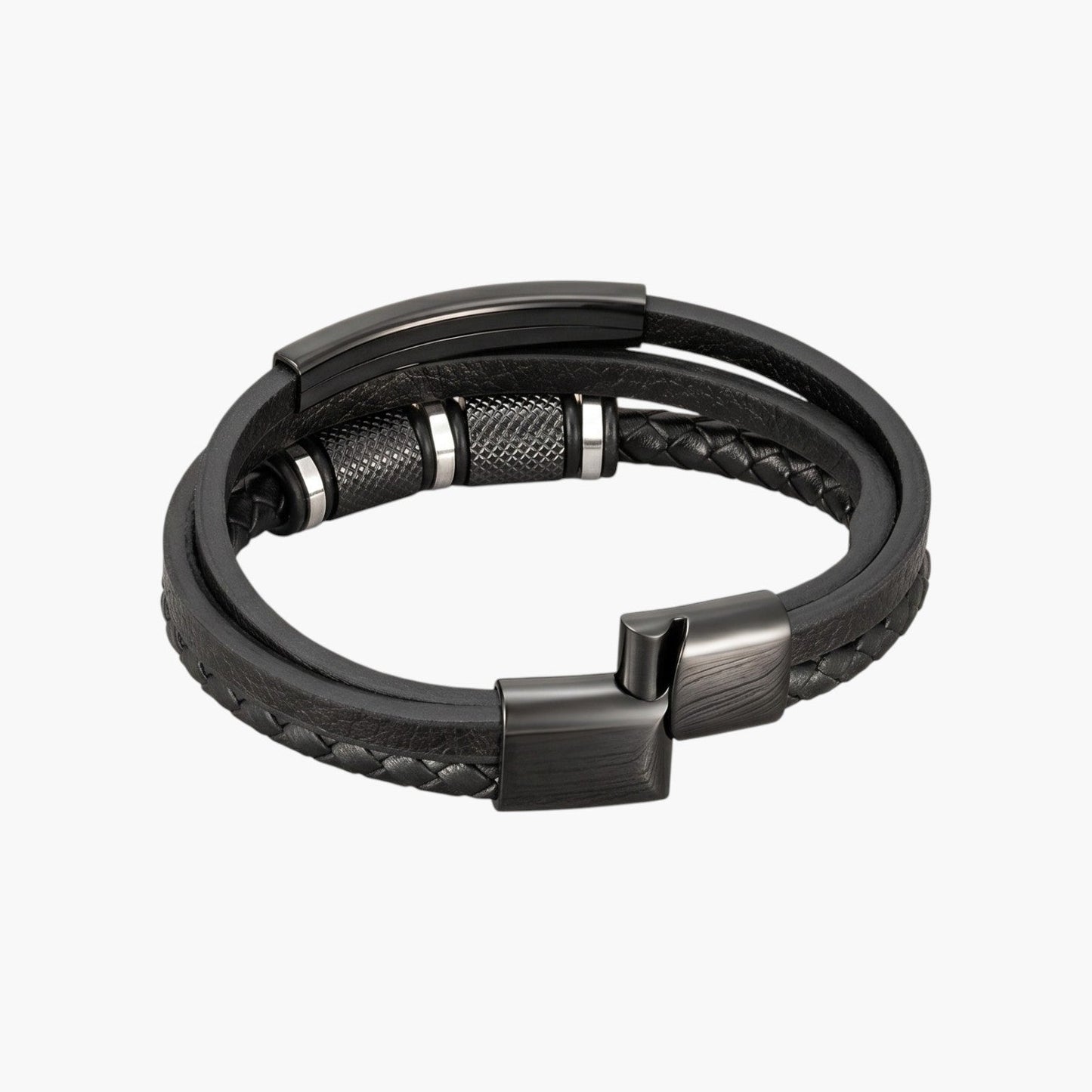 Pulseira em Couro Entrançado e Aço Inoxidável