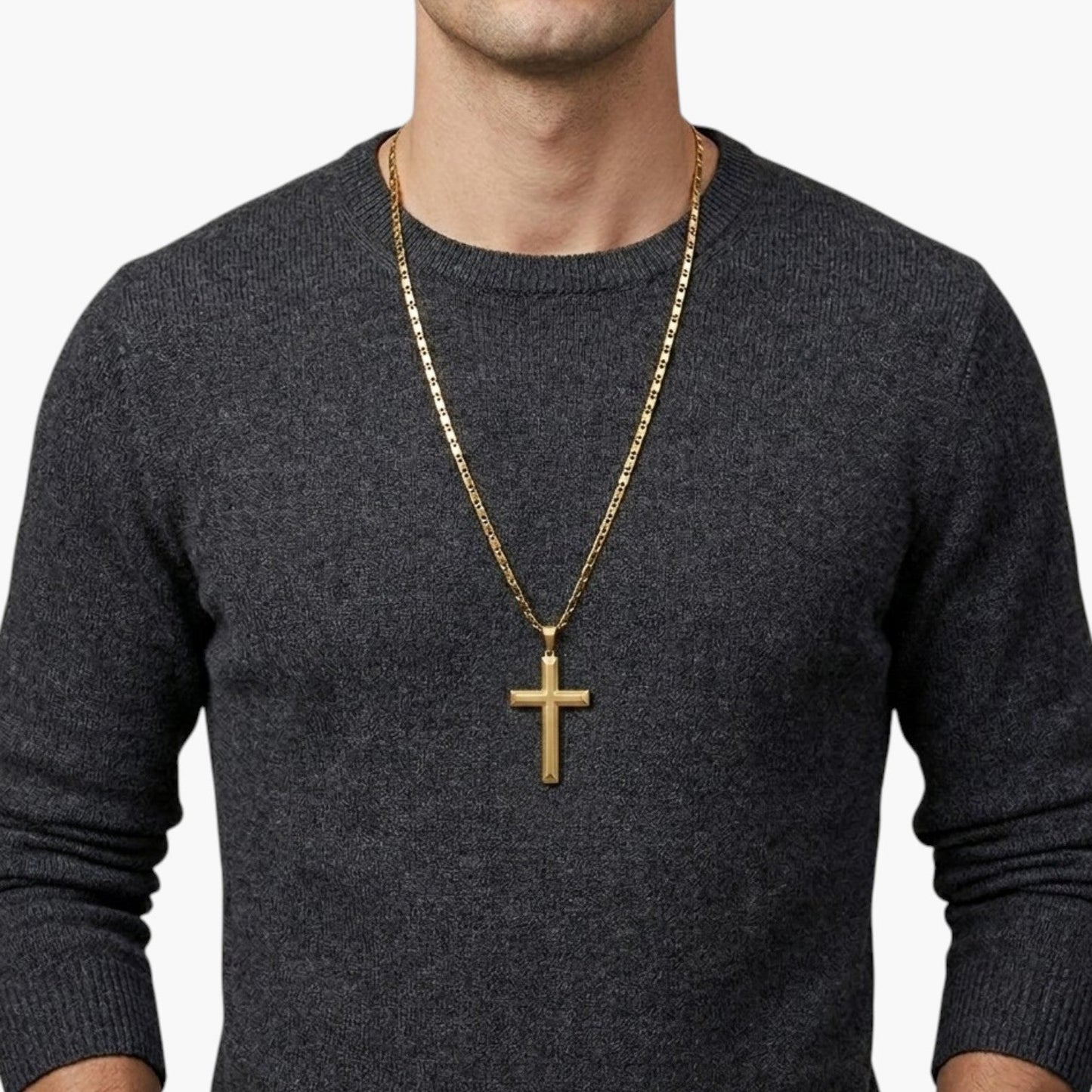 Colar Cruz Dourada Minimalista em Aço Inoxidável