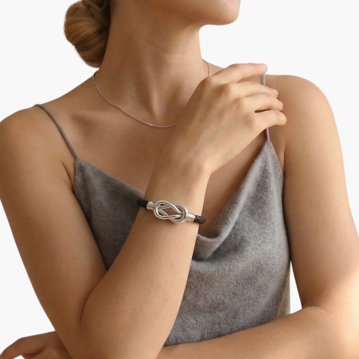 Pulseira de Couro e Aço Inoxidável