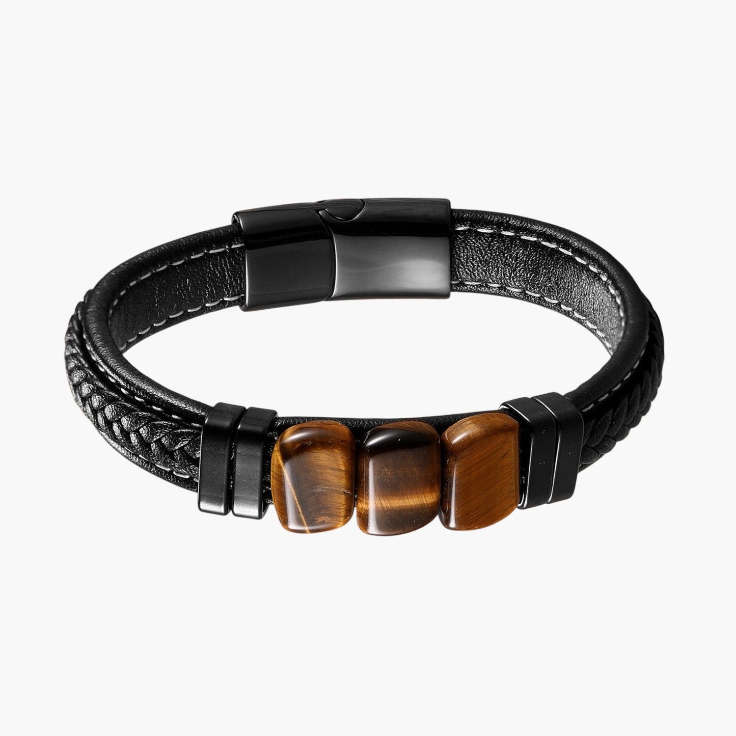 Pulseira de Couro e Pedra Natural