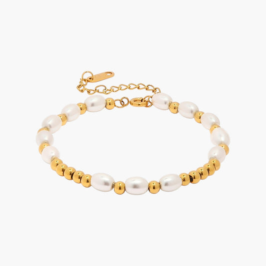 Pulseira Elegante com Pérolas em Aço Inoxidável