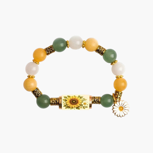 Pulseira Cruz em Calcedónia Branca com Banho de Ouro