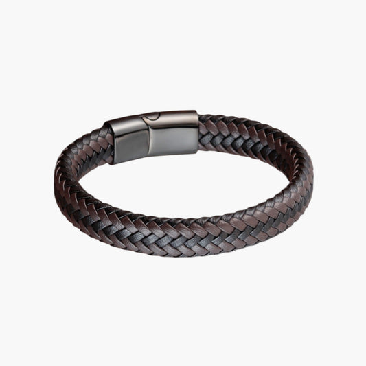 Pulseira Trançada em Couro e Aço Inoxidável