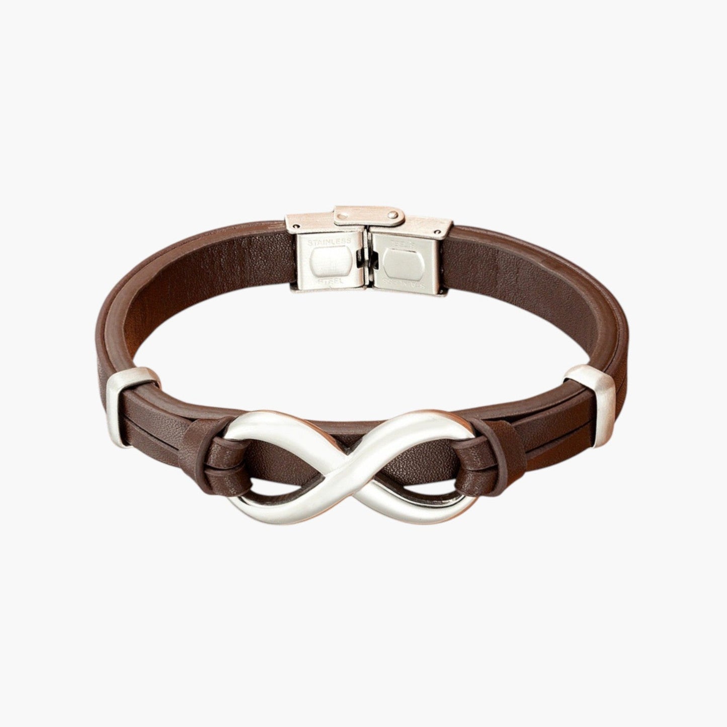 Pulseira de Couro e Aço Inoxidável Infinito