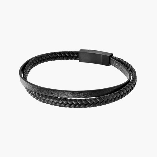 Pulseira de Couro e Aço Inoxidável 316L
