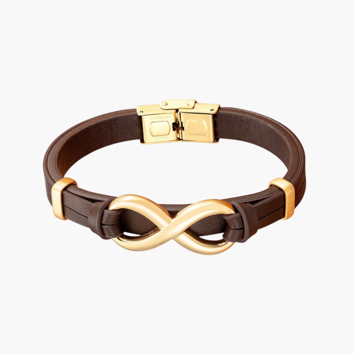 Pulseira de Couro e Aço Inoxidável Infinito