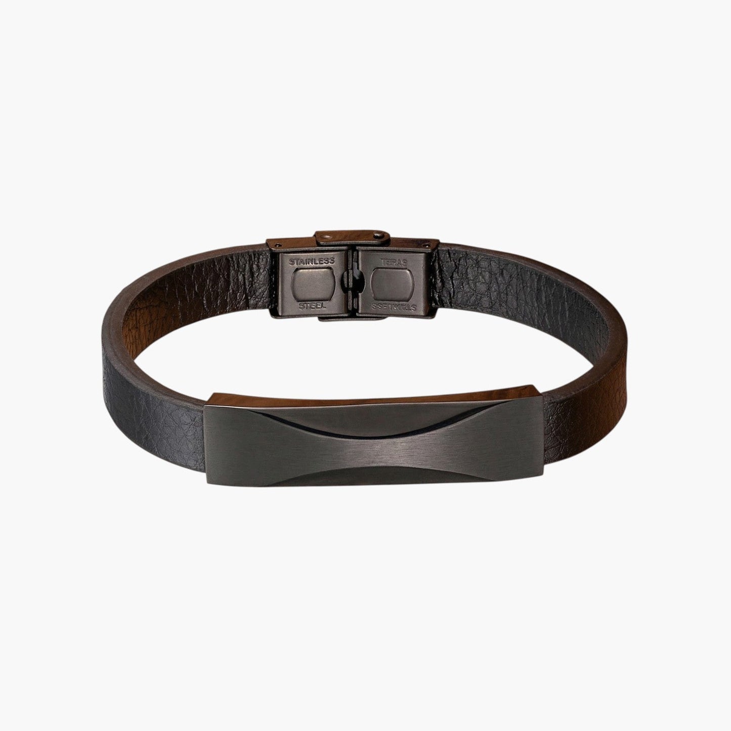 Pulseira de Couro com Padrão Geométrico em Aço Inoxidável