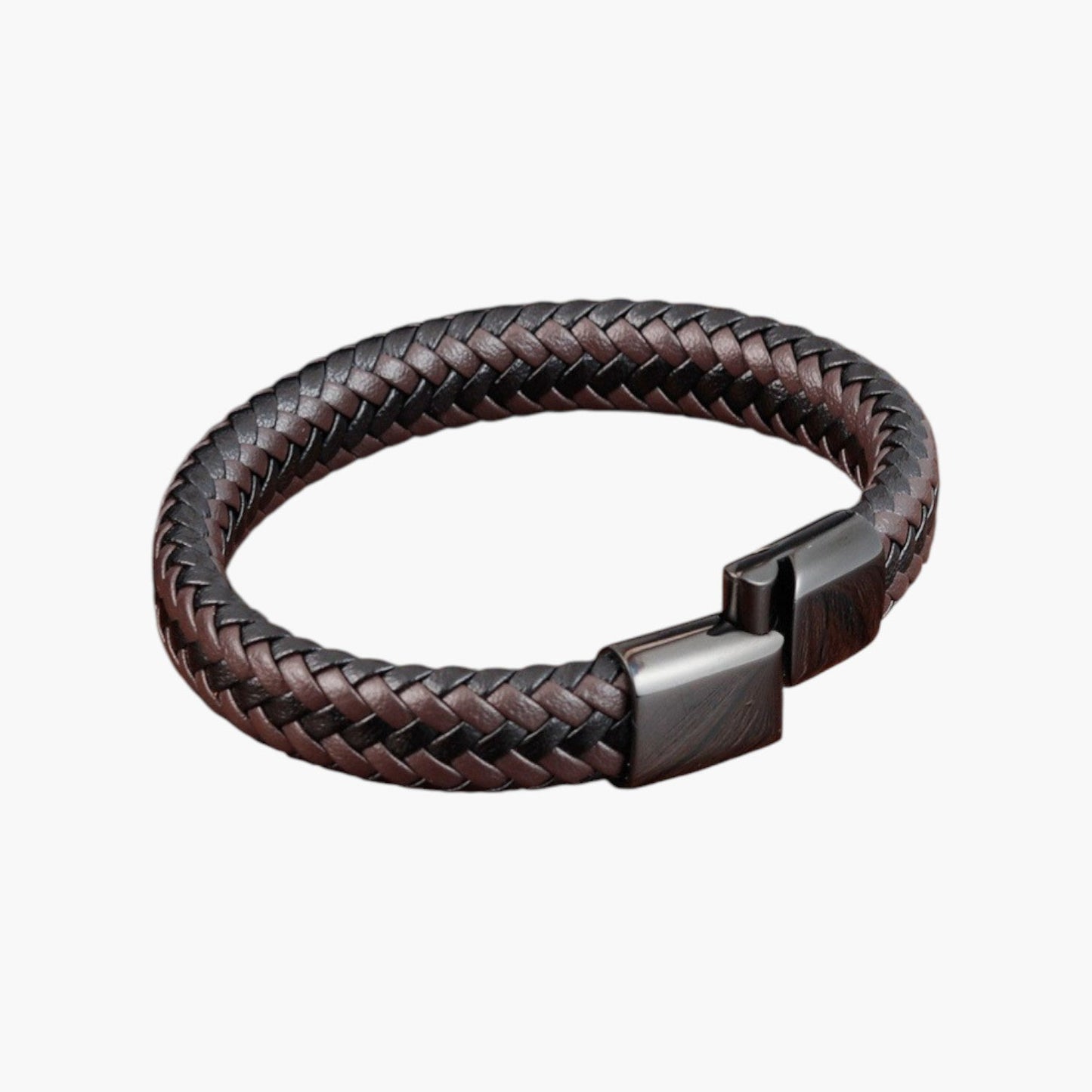 Pulseira Trançada em Couro e Aço Inoxidável
