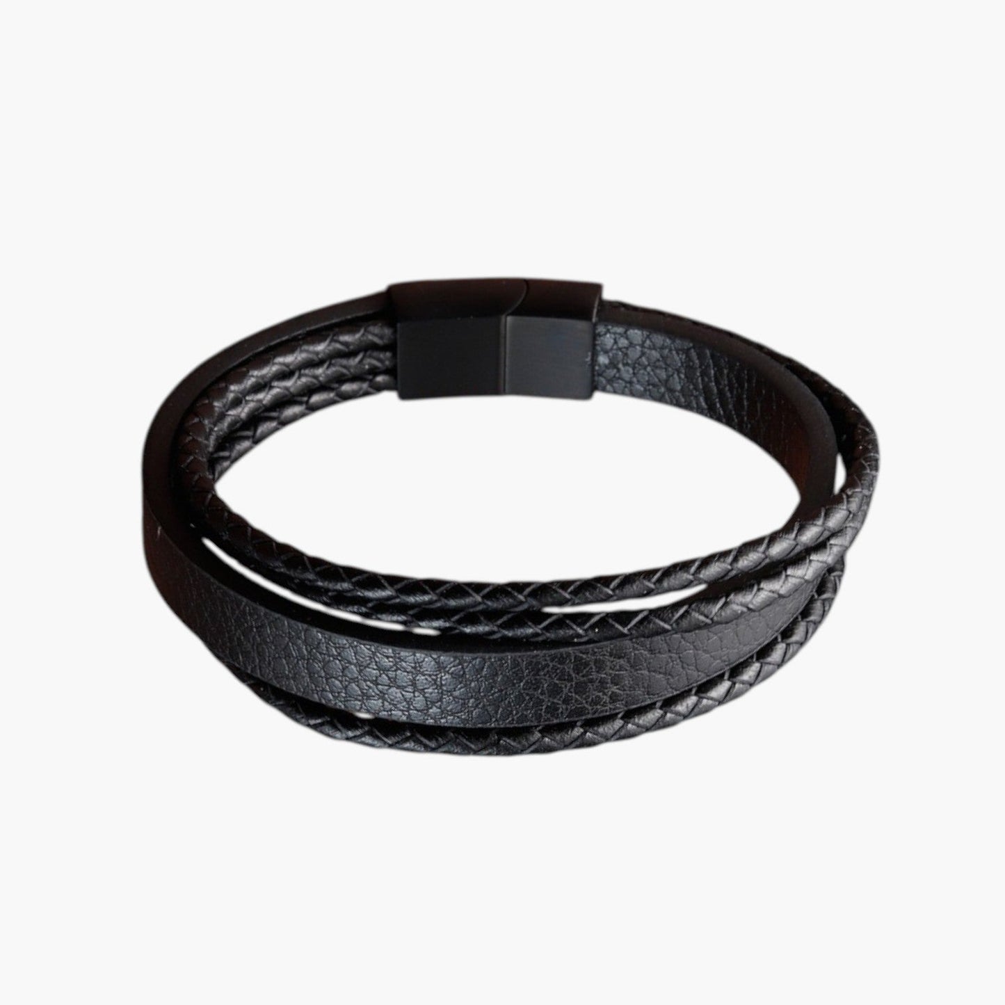 Pulseira Multicamadas em Couro Trançado e Aço Inoxidável