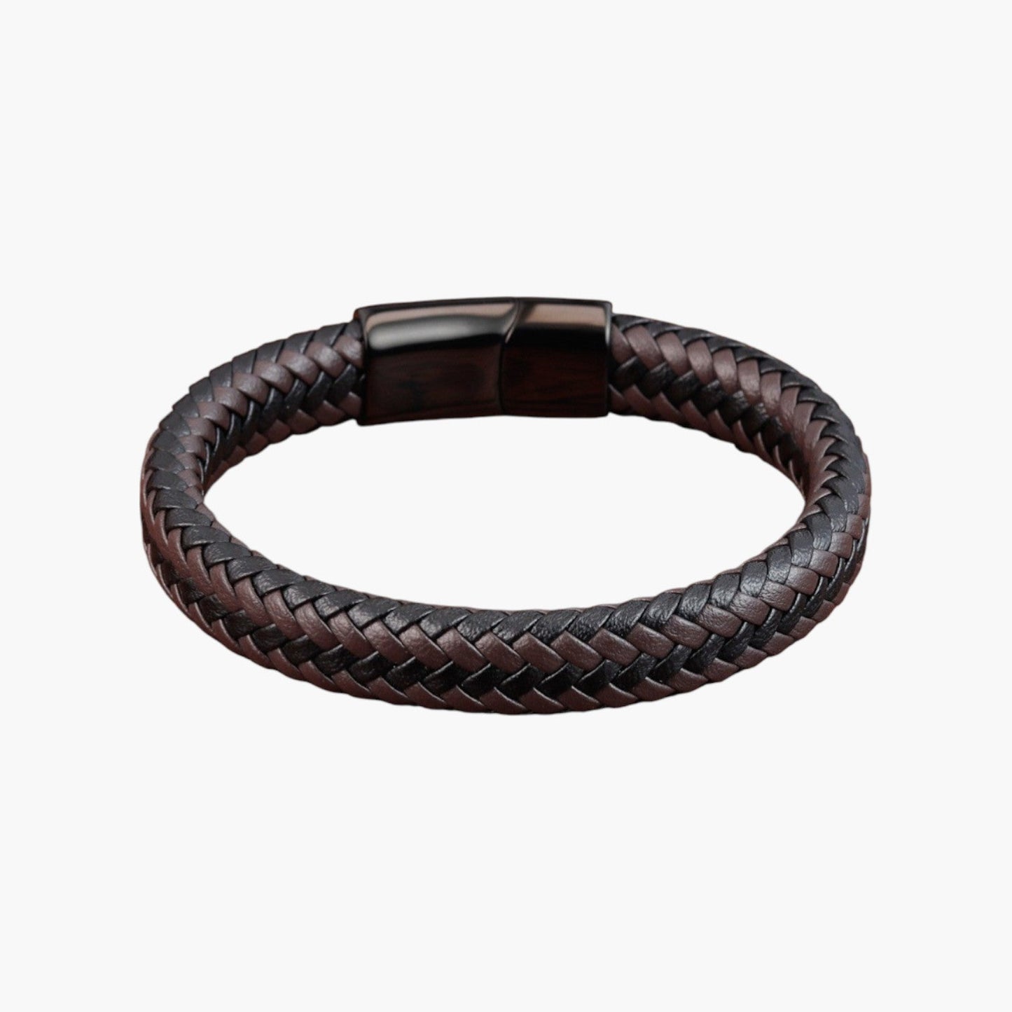Pulseira Trançada em Couro e Aço Inoxidável