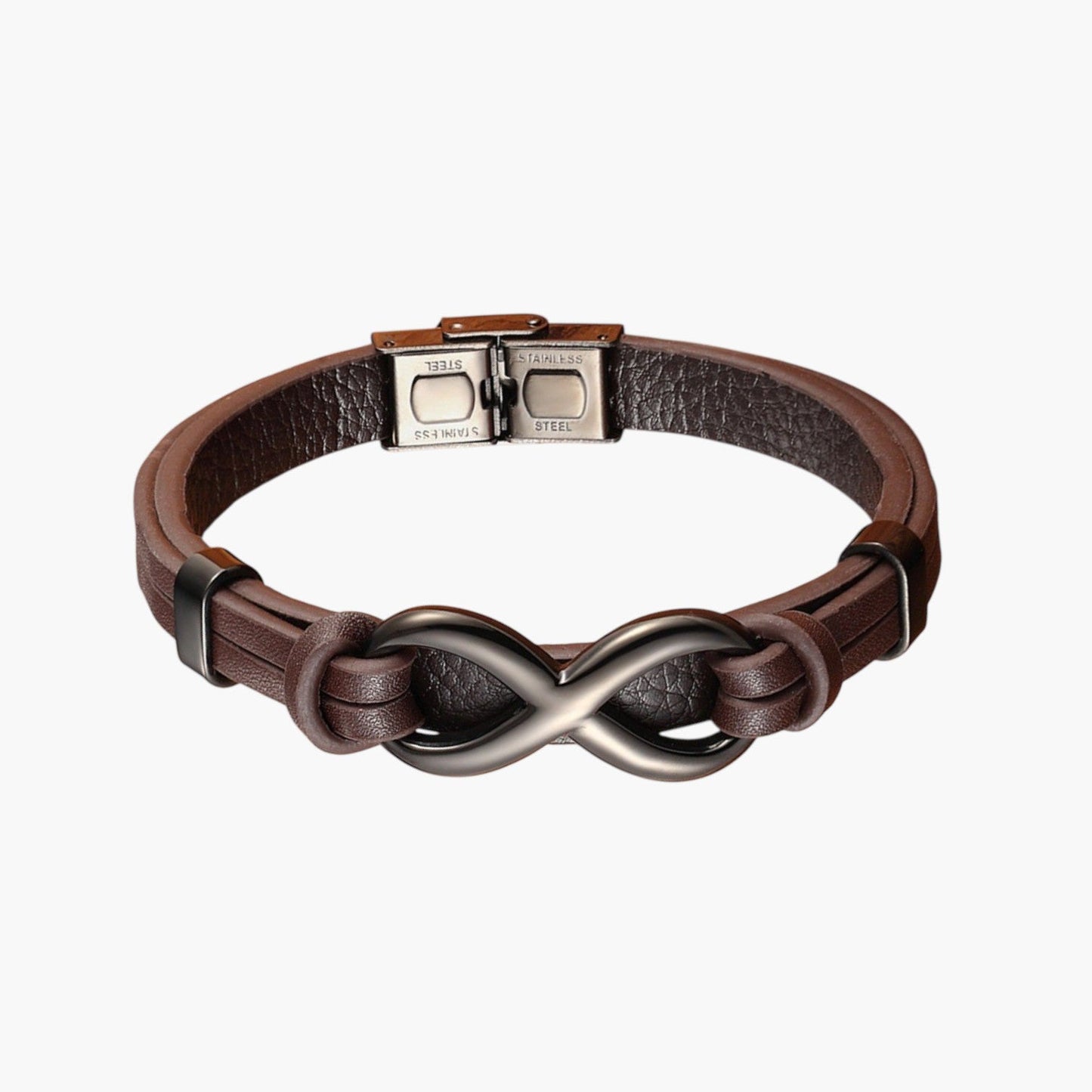 Pulseira de Couro e Aço Inoxidável Infinito