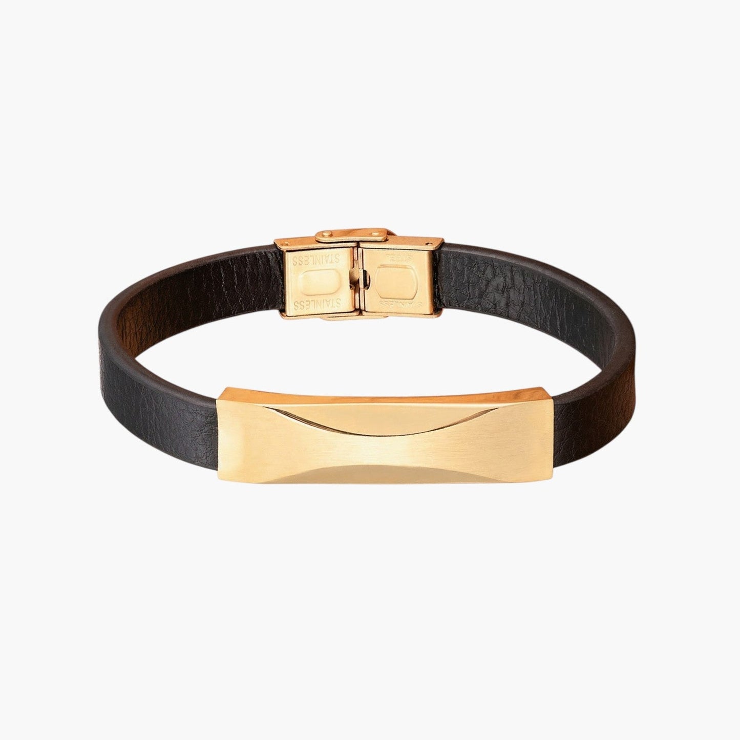 Pulseira de Couro com Padrão Geométrico em Aço Inoxidável