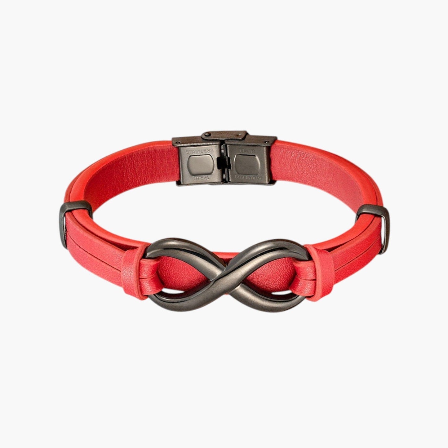 Pulseira de Couro e Aço Inoxidável Infinito