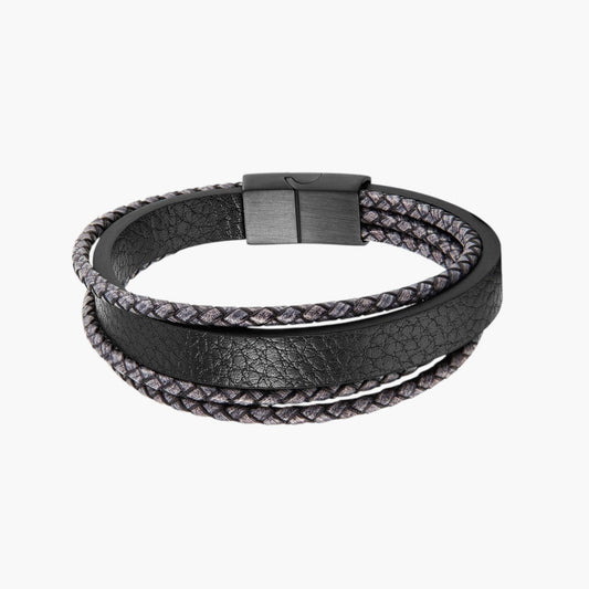 Pulseira Multicamadas em Couro Trançado e Aço Inoxidável