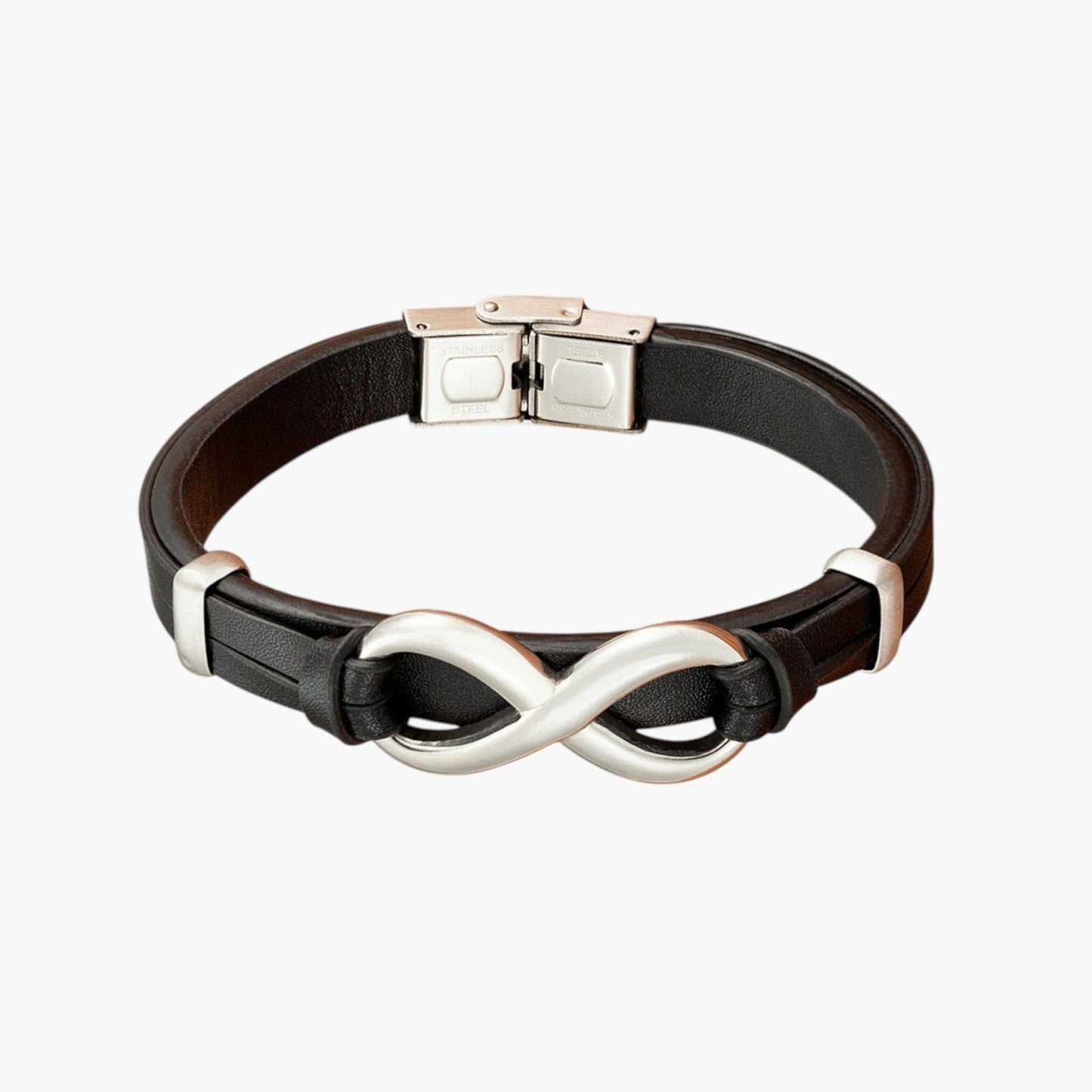 Pulseira de Couro e Aço Inoxidável Infinito