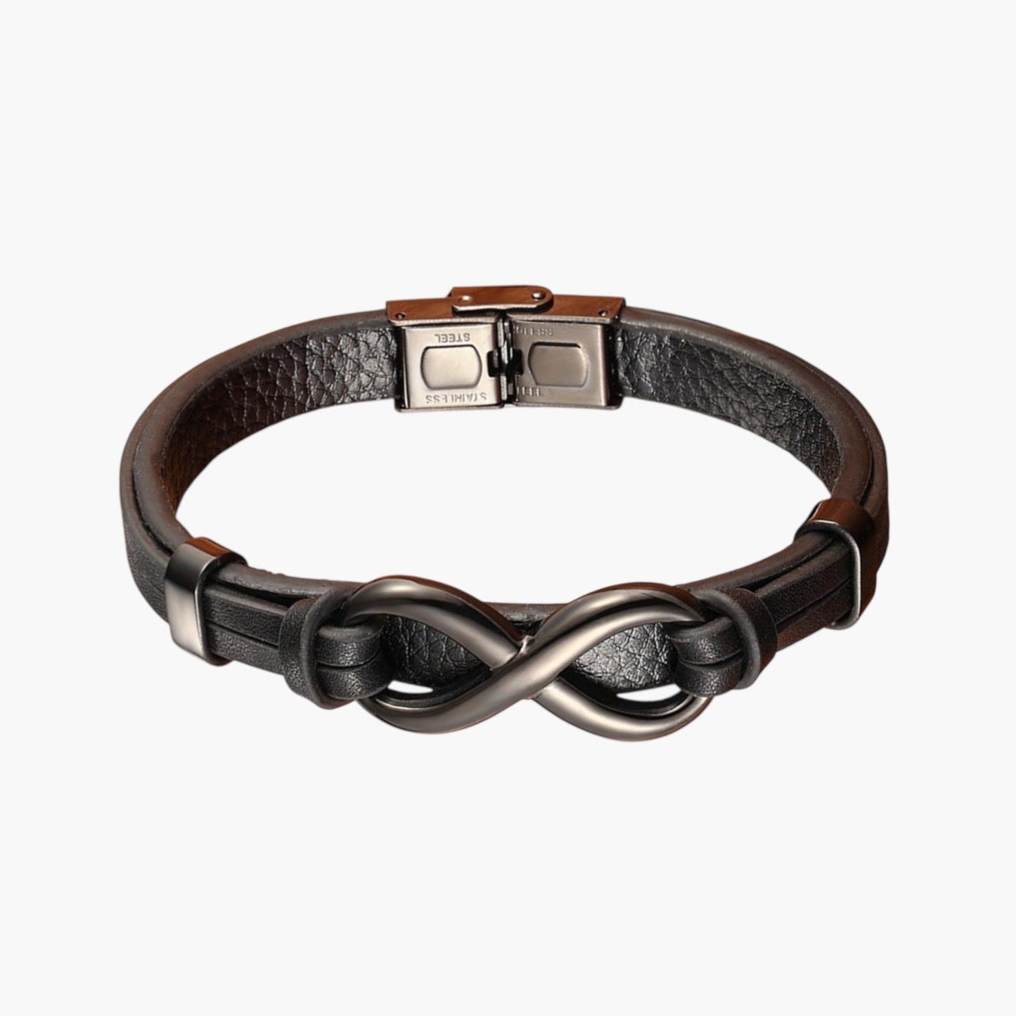 Pulseira de Couro e Aço Inoxidável Infinito