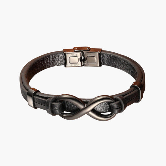 Pulseira de Couro e Aço Inoxidável Infinito