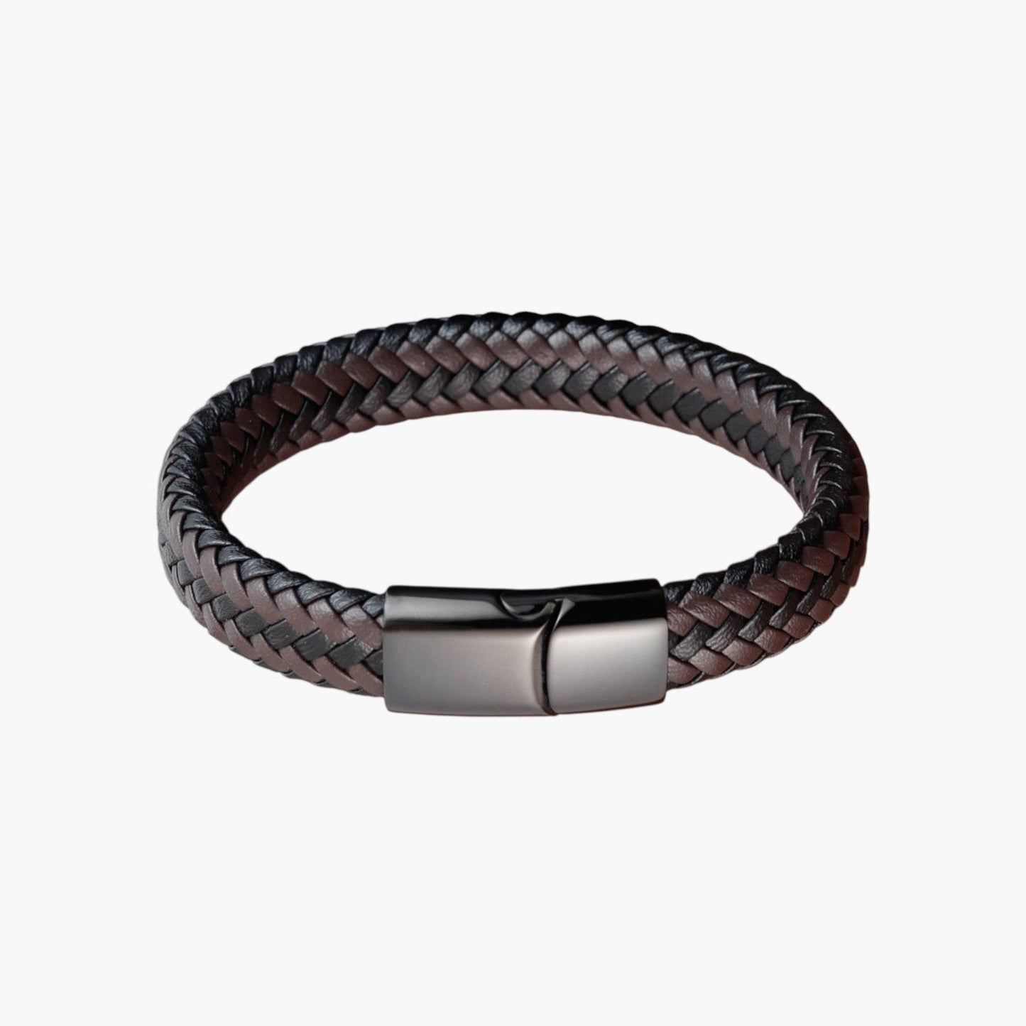 Pulseira Trançada em Couro e Aço Inoxidável