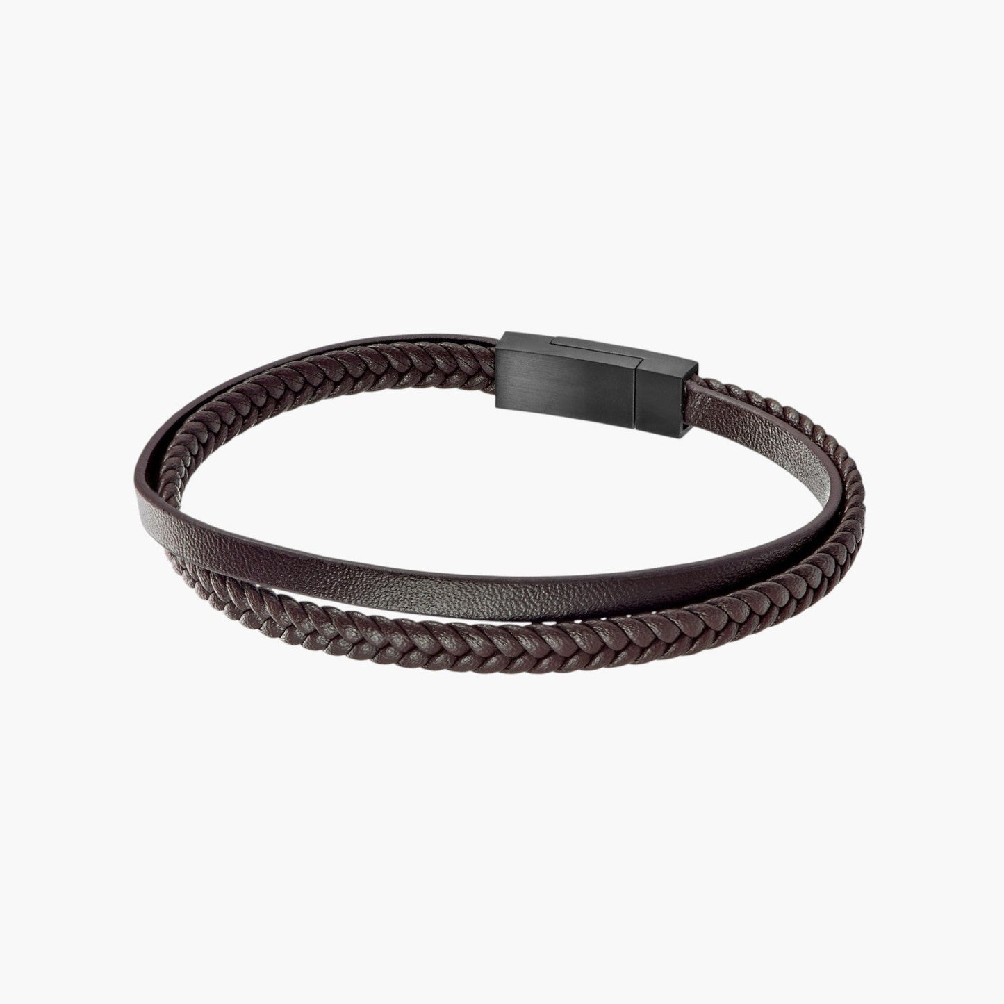 Pulseira de Couro e Aço Inoxidável 316L