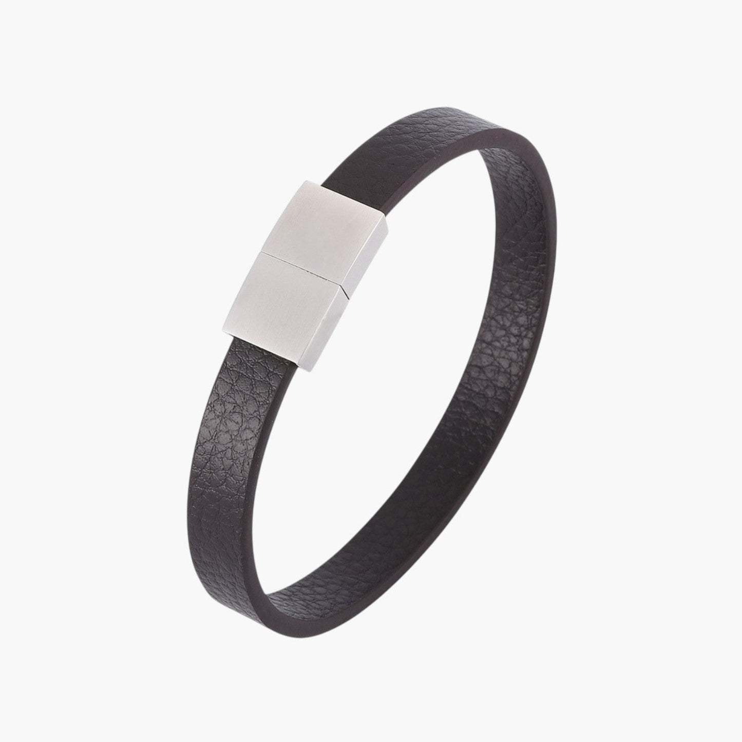 Pulseira Minimalista em Couro e Aço Inoxidável