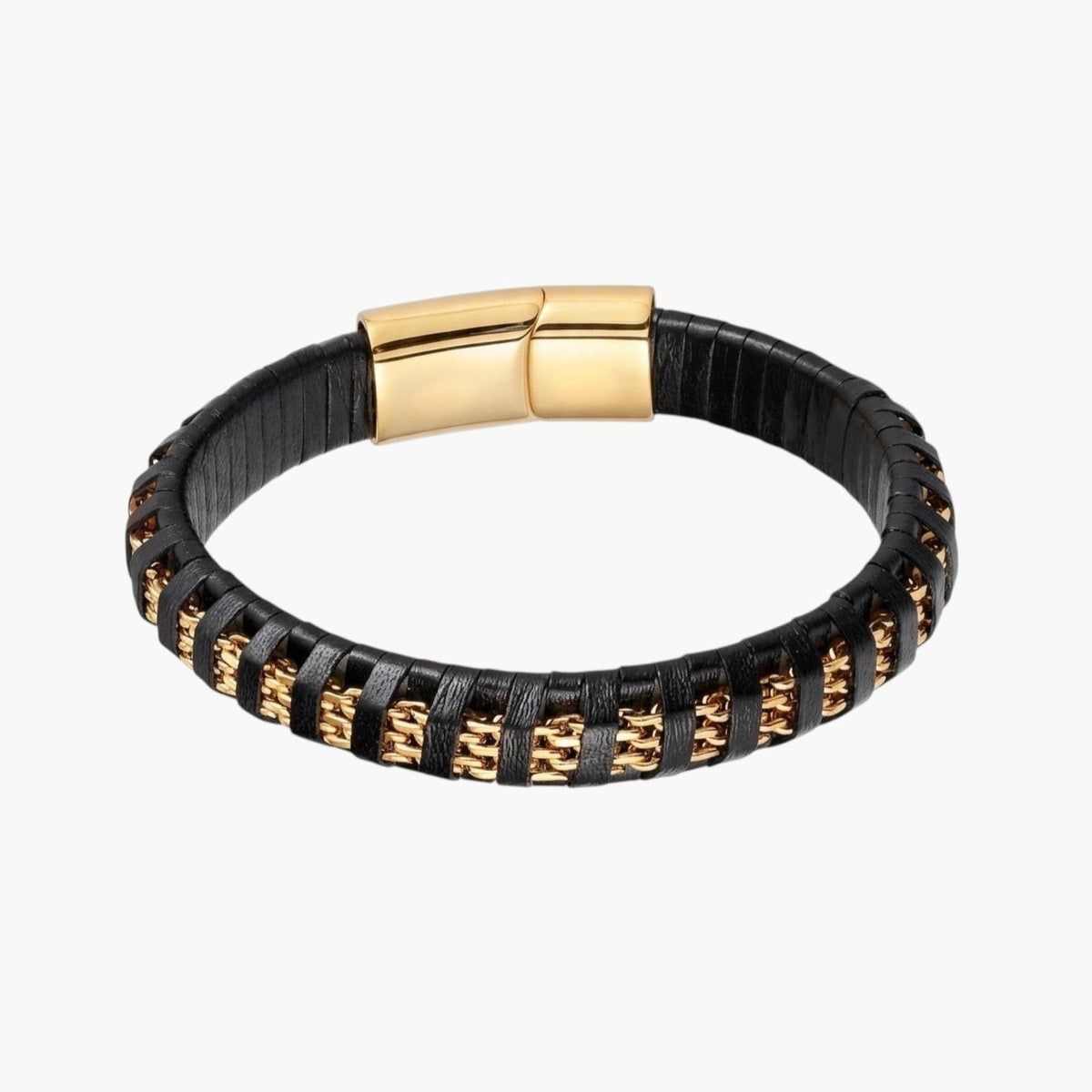 Pulseira em Couro e Aço Inoxidável