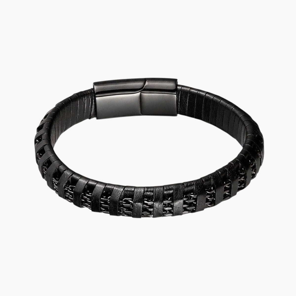 Pulseira em Couro e Aço Inoxidável