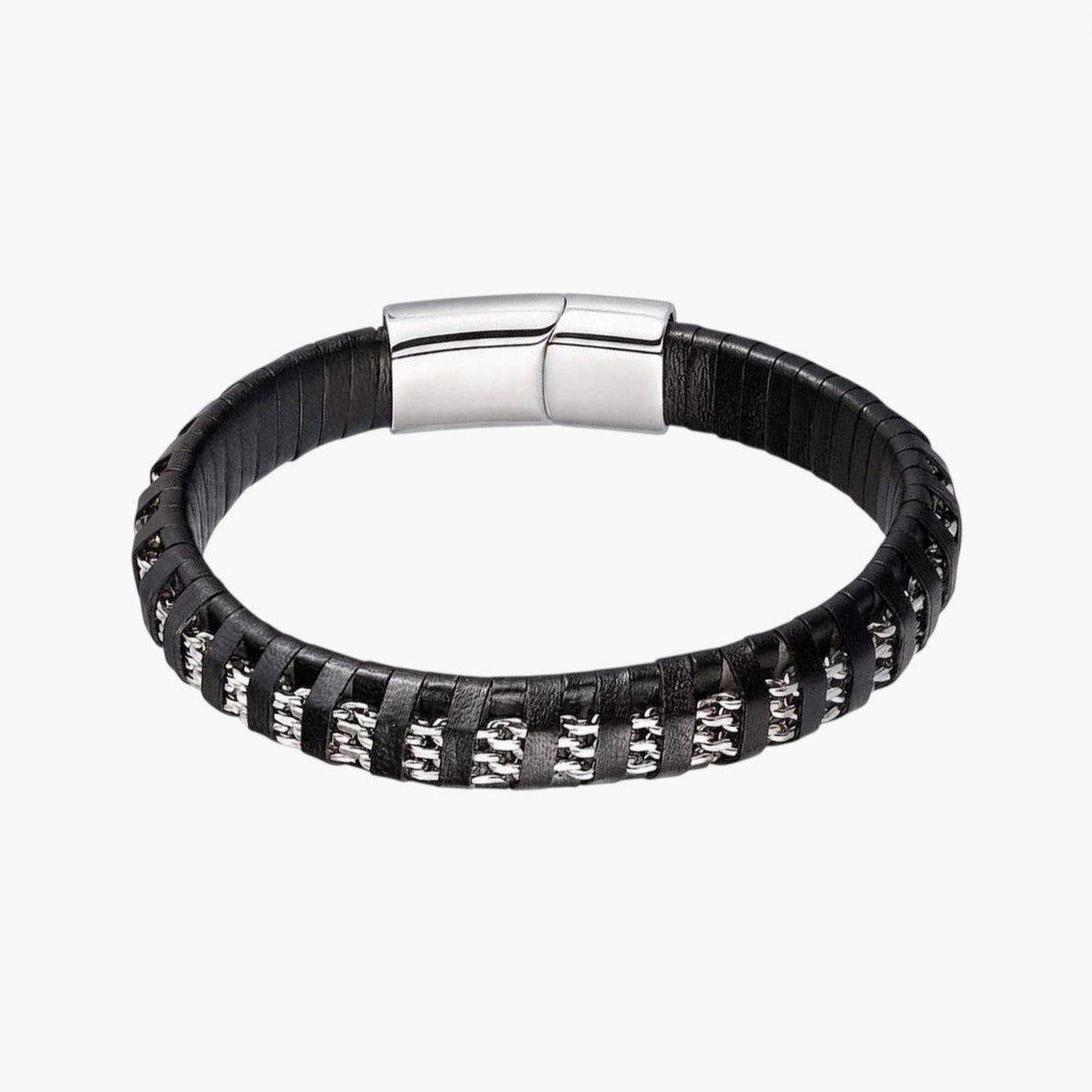 Pulseira em Couro e Aço Inoxidável