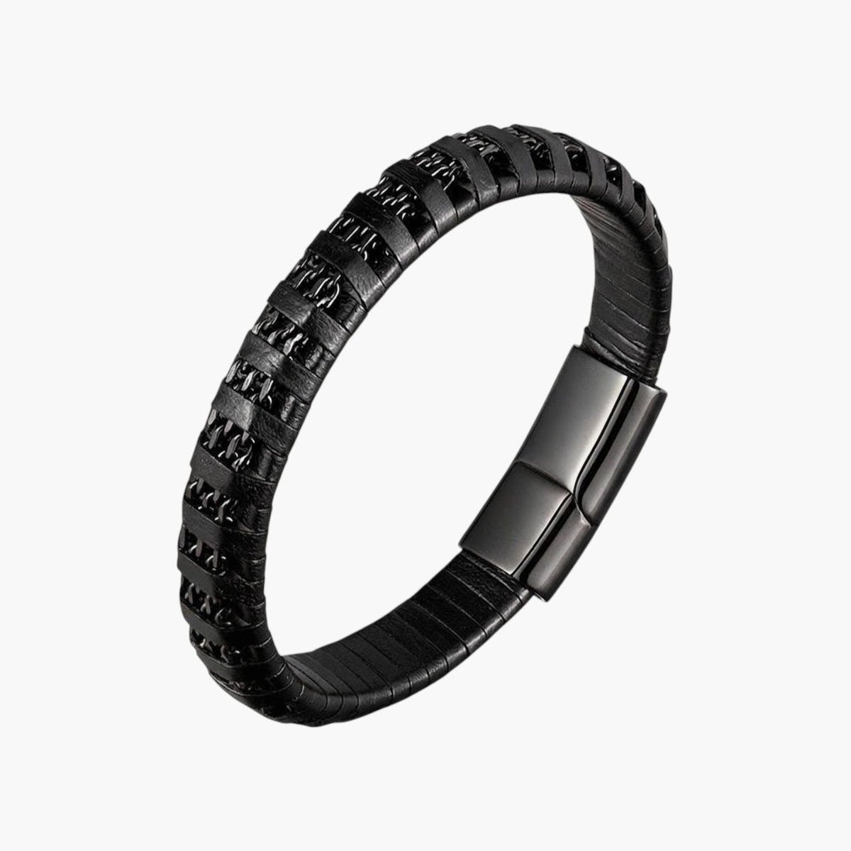 Pulseira em Couro e Aço Inoxidável