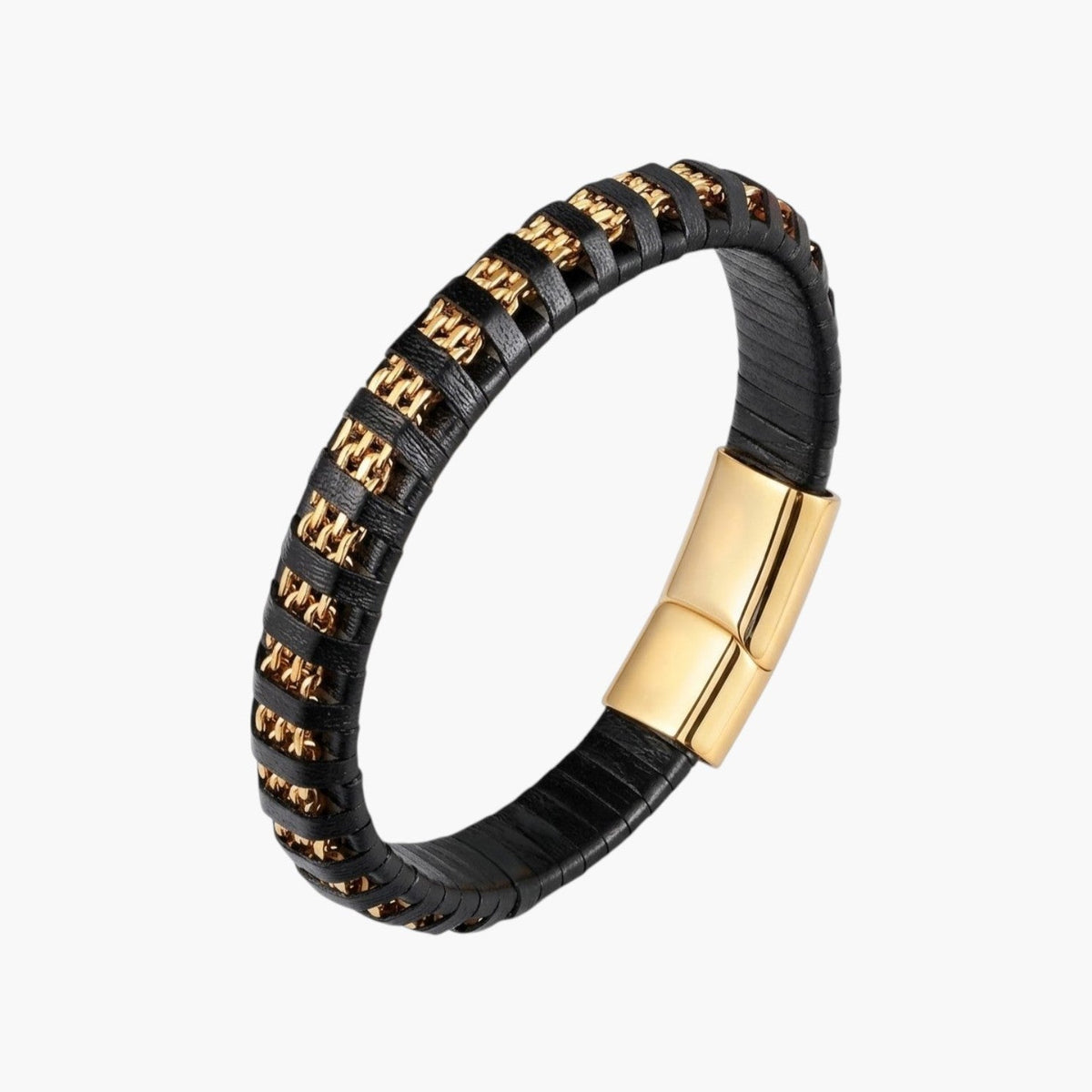 Pulseira em Couro e Aço Inoxidável