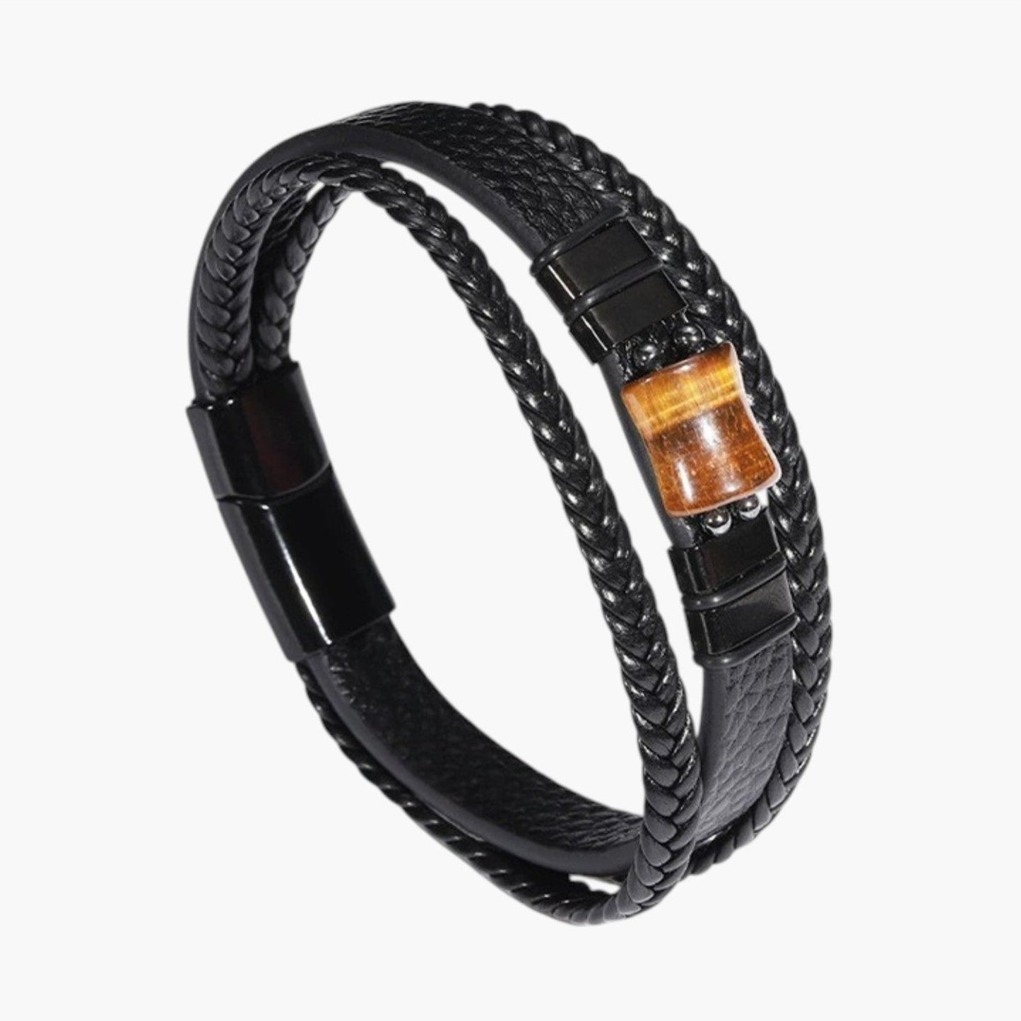 Pulseira em Couro com Pedra Natural