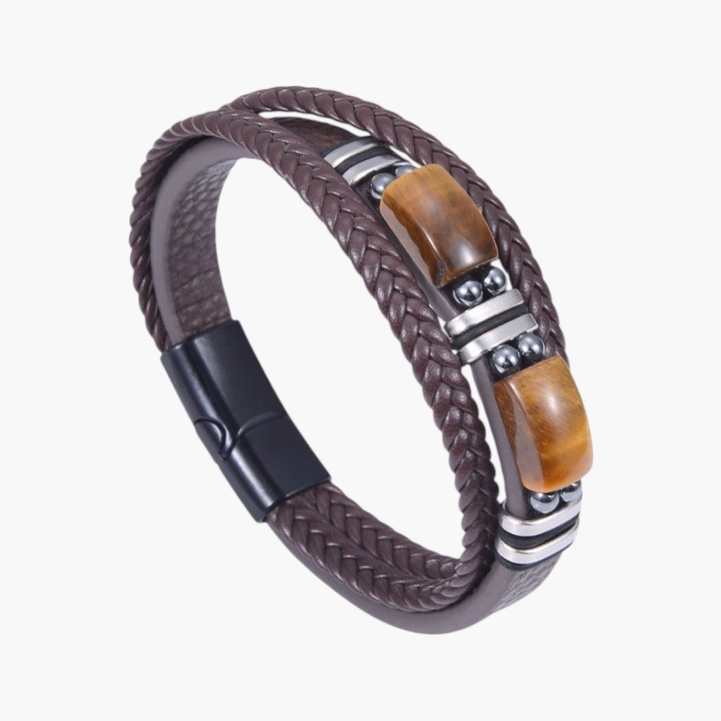 Pulseira em Couro com Pedra Natural