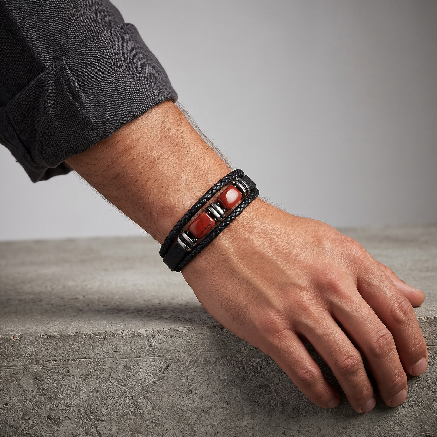 Pulseira em Couro com Pedra Natural