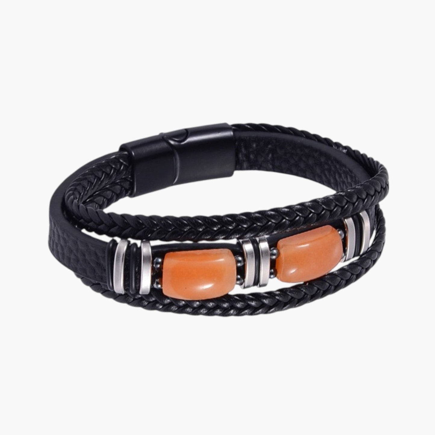 Pulseira em Couro com Pedra Natural