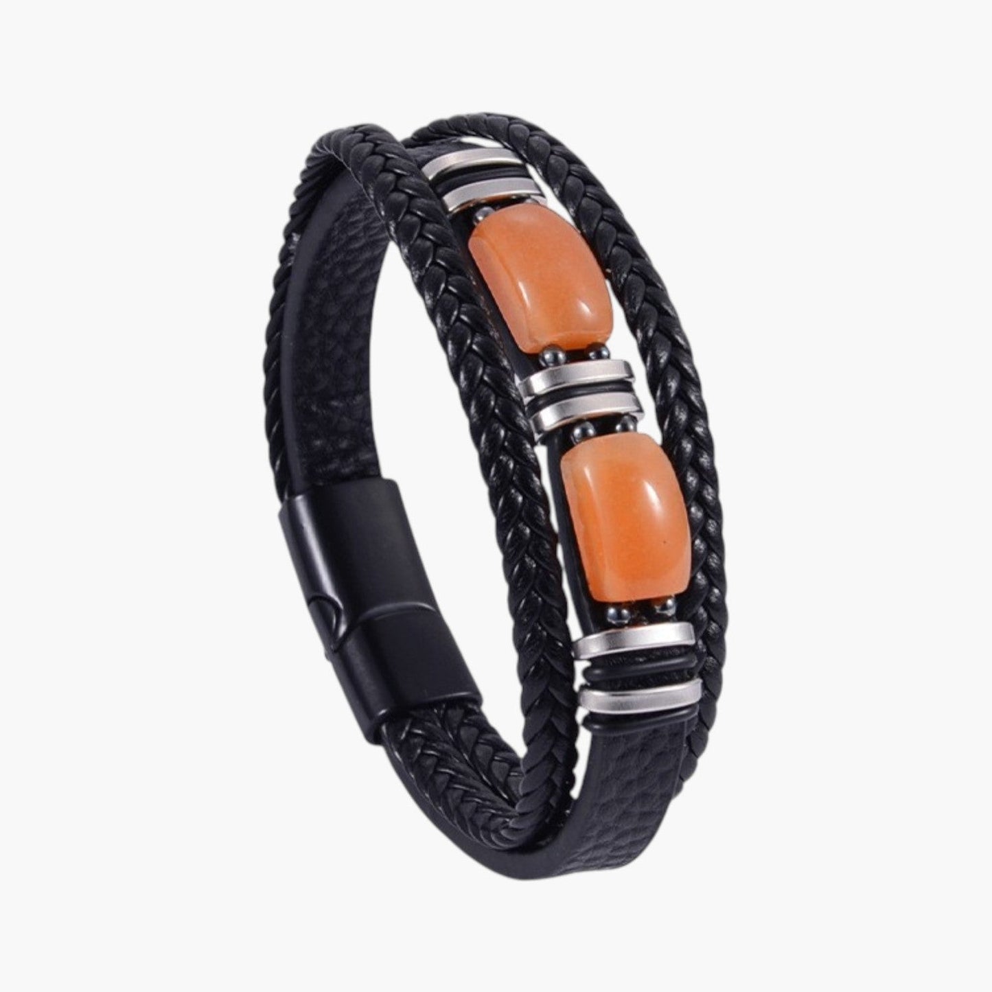 Pulseira em Couro com Pedra Natural