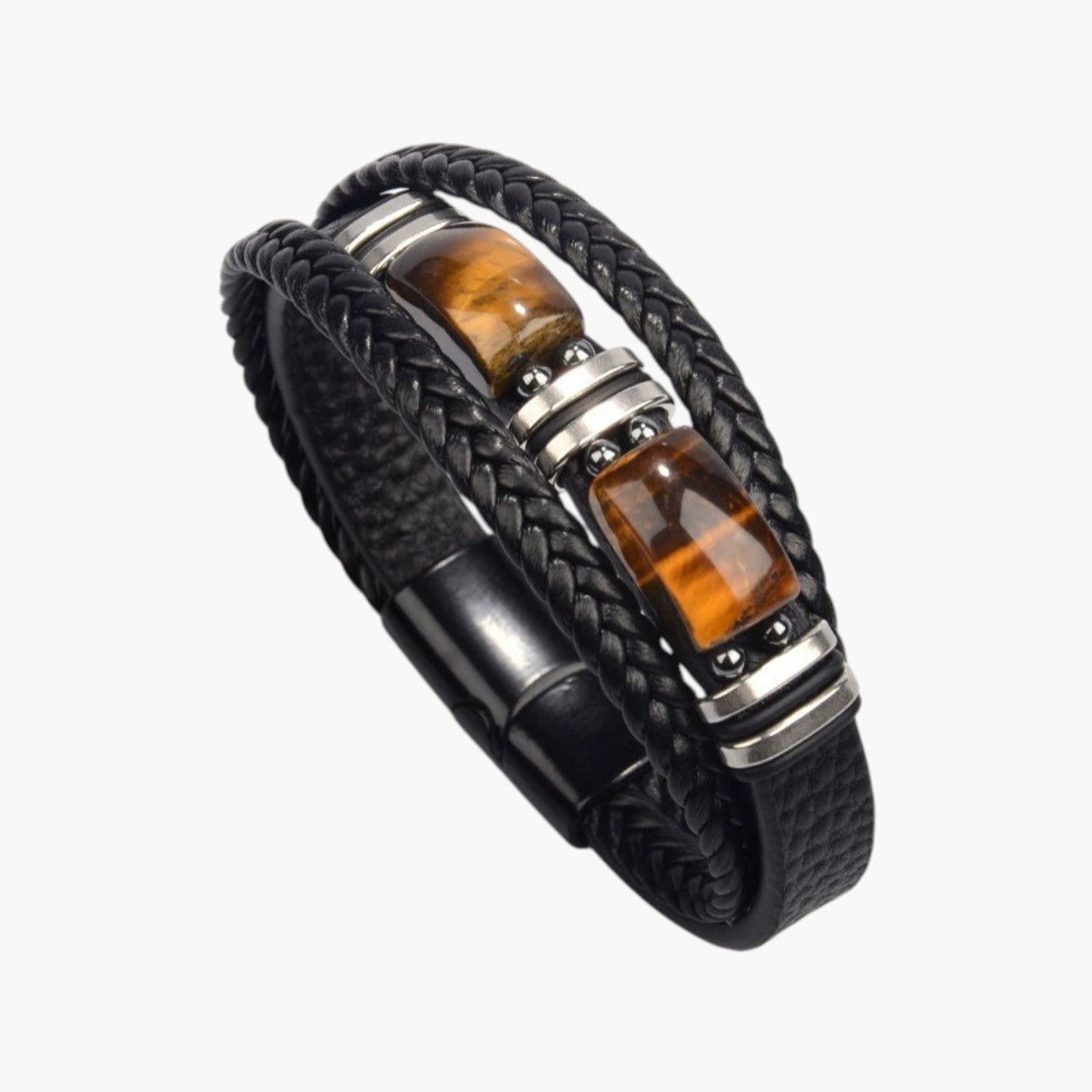 Pulseira em Couro com Pedra Natural