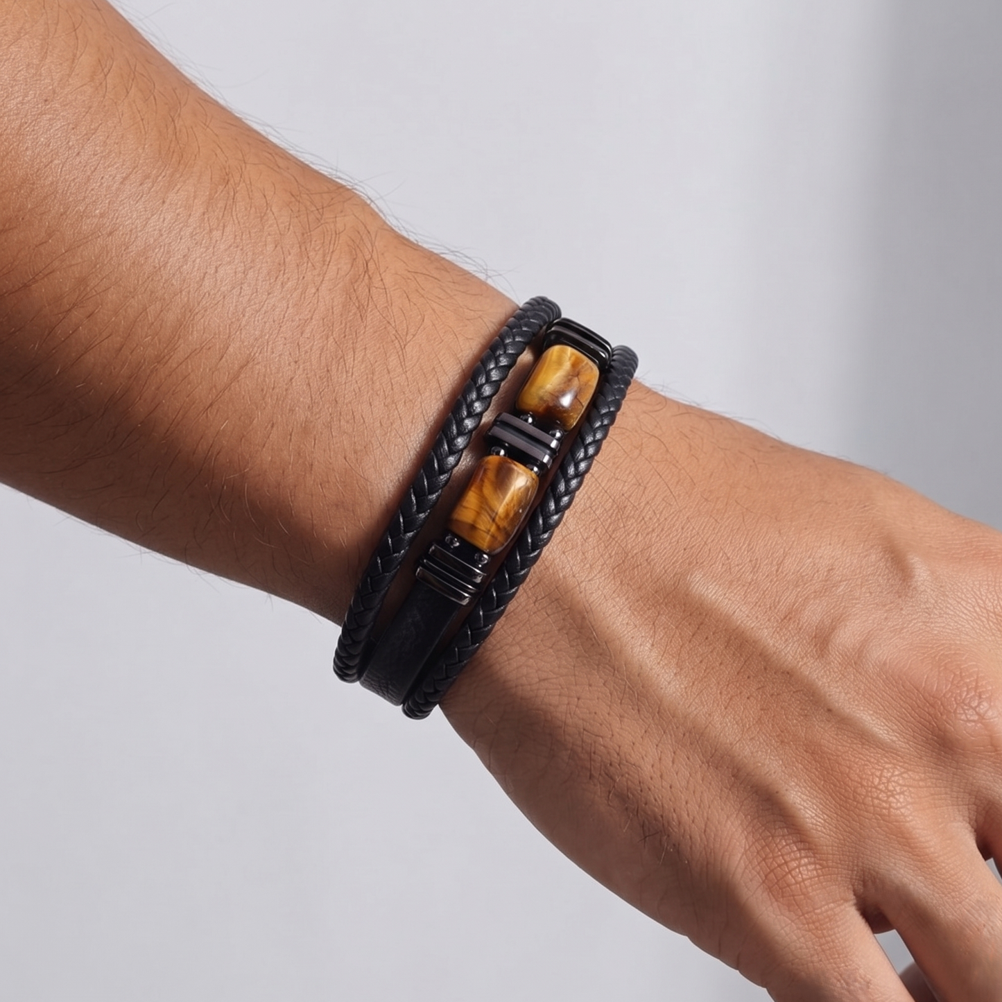 Pulseira em Couro com Pedra Natural