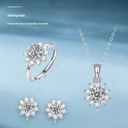925 Silver Ring Holder Jewelry Ornament First Snow Series Goddess Necklace Suit