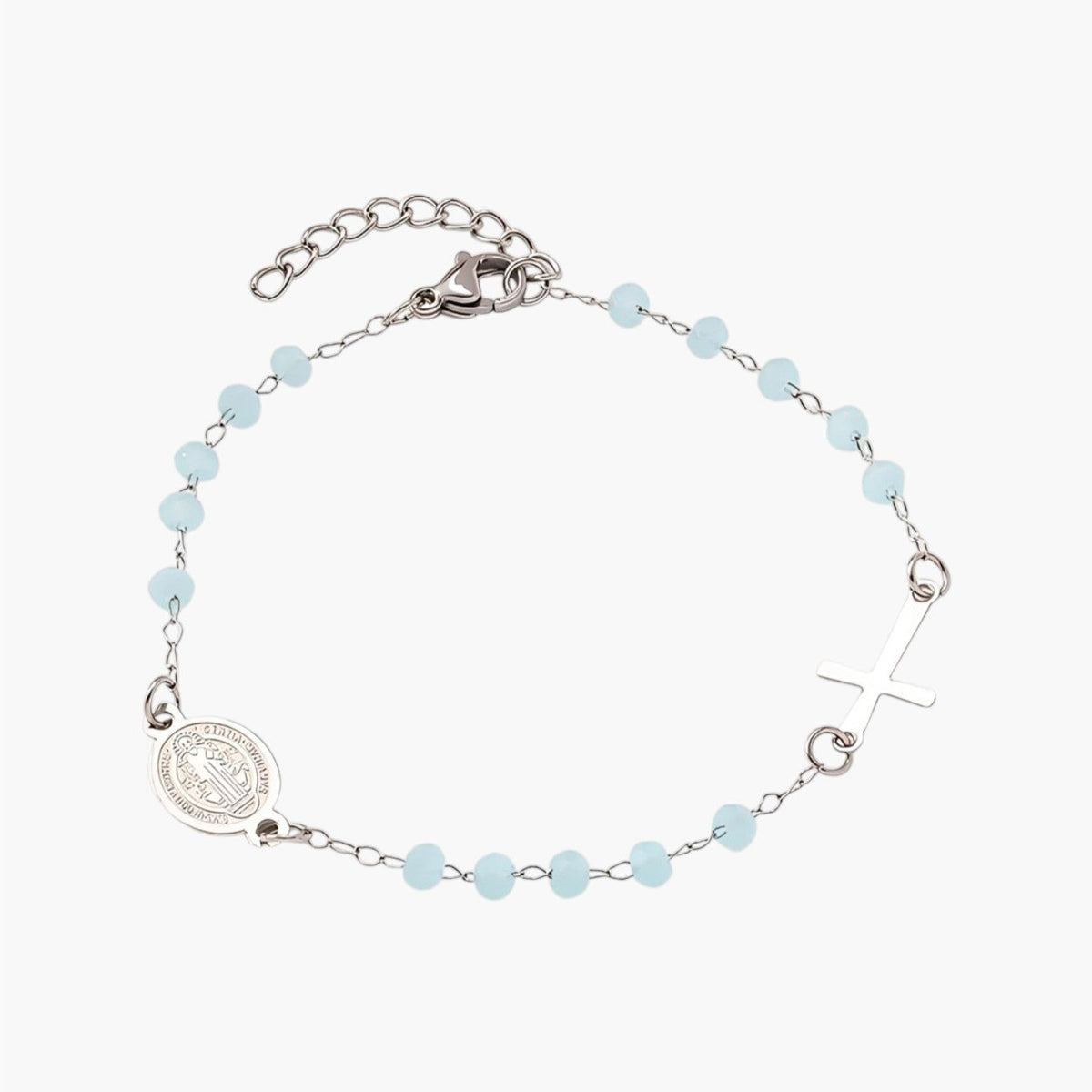 Pulseira em Aço Inoxidável com Cruz e Medalha de São Bento