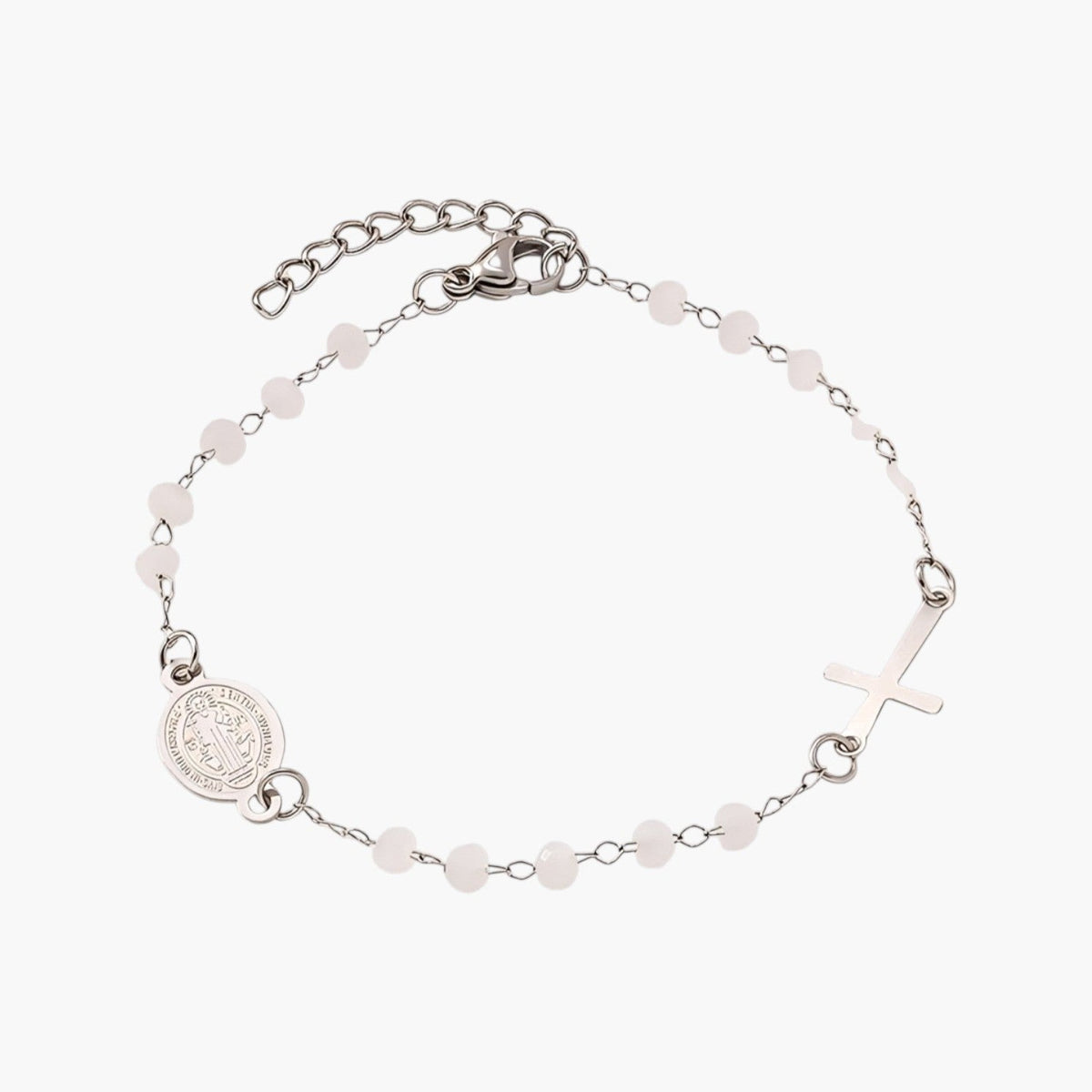 Pulseira em Aço Inoxidável com Cruz e Medalha de São Bento