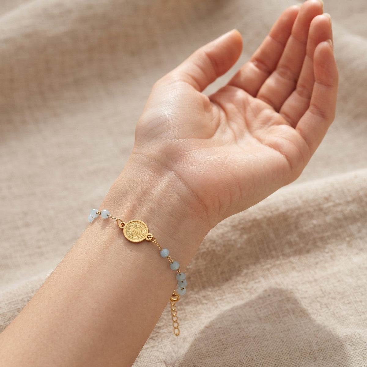 Pulseira em Aço Inoxidável com Cruz e Medalha de São Bento