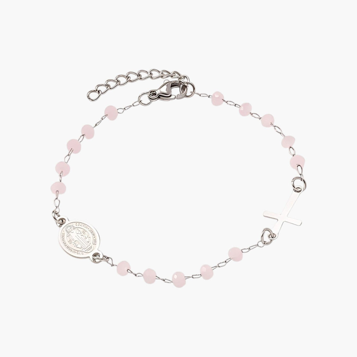 Pulseira em Aço Inoxidável com Cruz e Medalha de São Bento