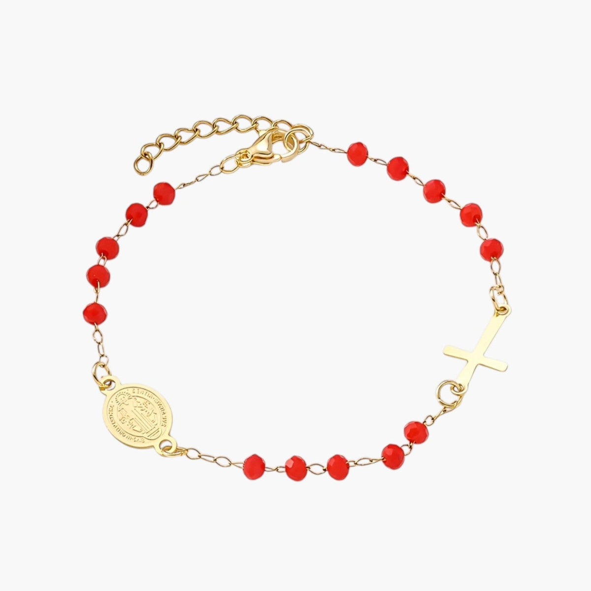 Pulseira em Aço Inoxidável com Cruz e Medalha de São Bento